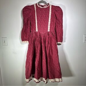Vintage Handmade Red Floral Prairie Dress Adult XS/Youth XL